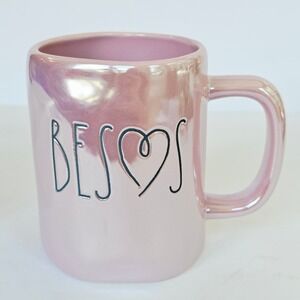 Rae Dunn Besos Coffee Mug Pink Iridescent Heart Valentine's Day Magenta Ceramic